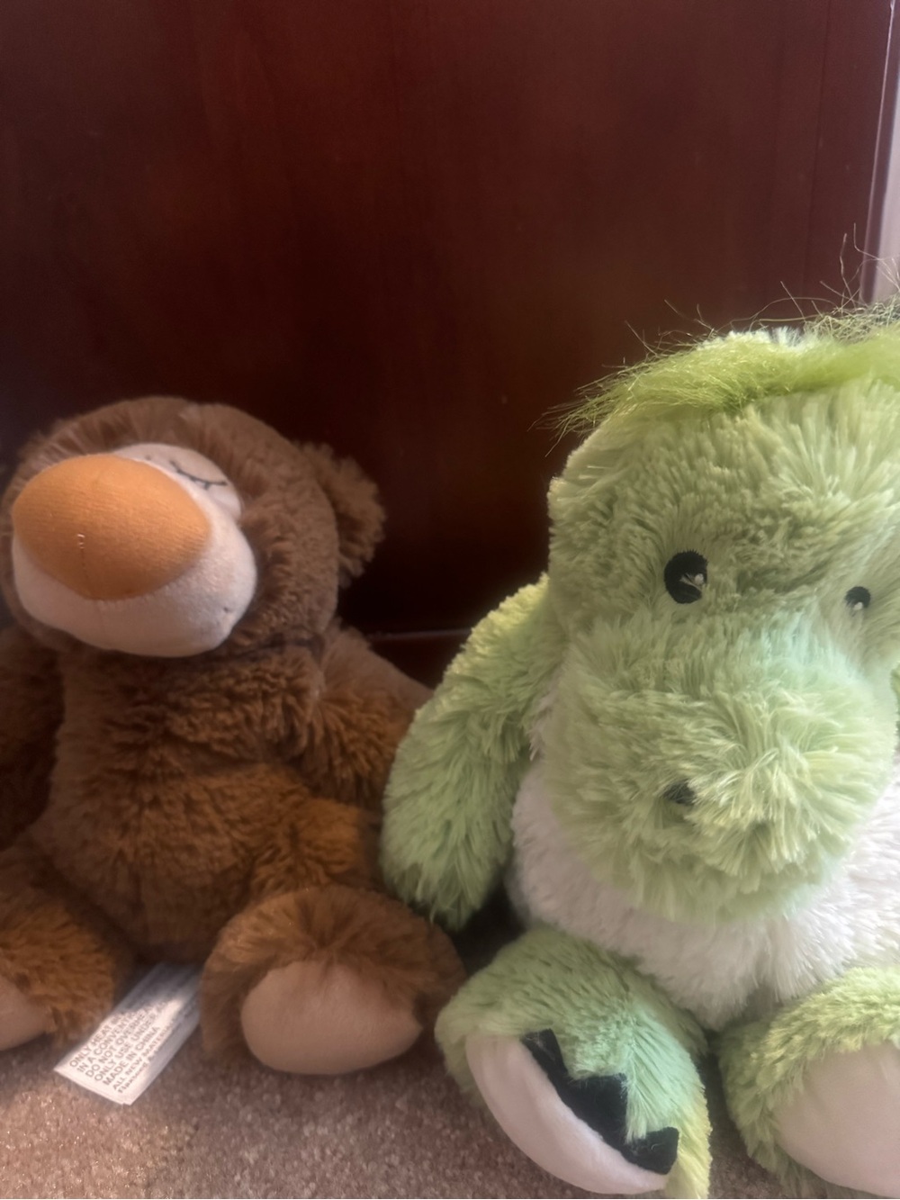 Plush Green Dinosaur and Brown Bear Soft Toy Set - Huggable Kids Stuffed Animals